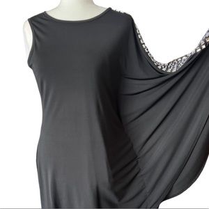 ABS Bell Sleeve Jewel One Shoulder Black Dress Size Small